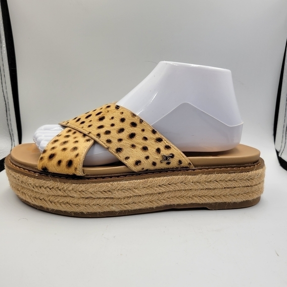 SAM EDELMAN Korina Tan Cheetah Print Platform Sandal Sz 7.5 - Picture 6 of 12